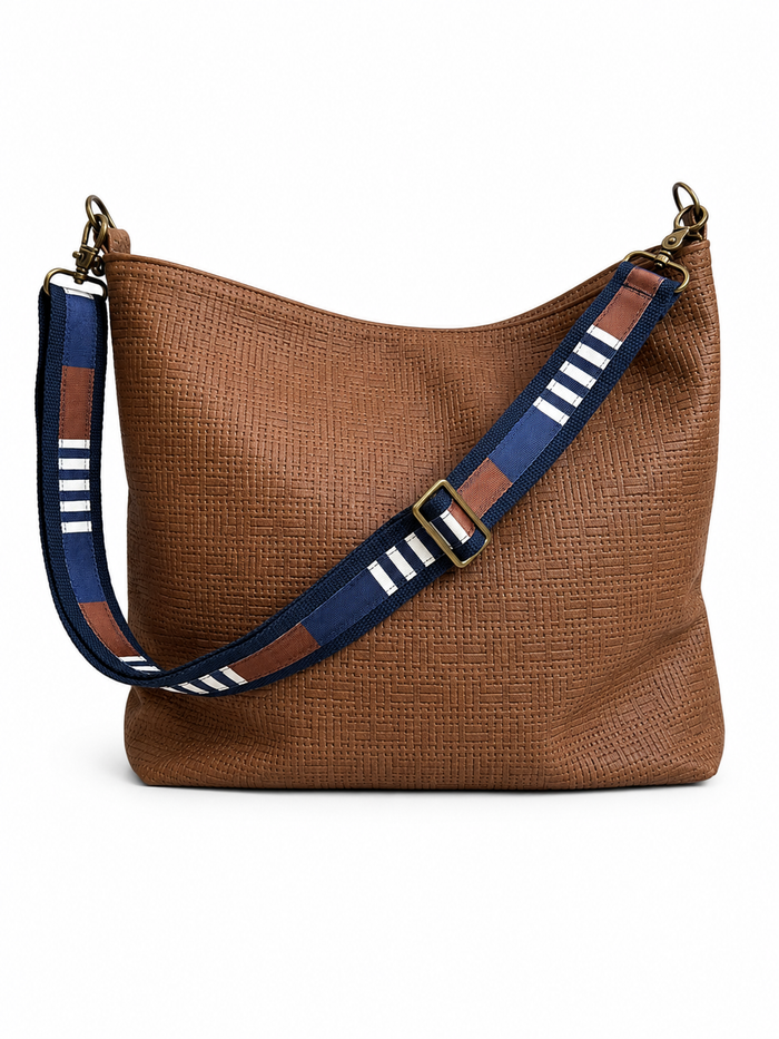 1.5" Navy Canvas and Navy/White/Brown Pattern Crossbody Strap