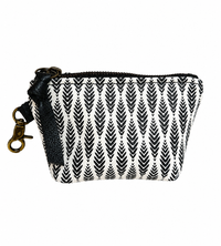 Mini White Leather Pouch with Black Chevron Print