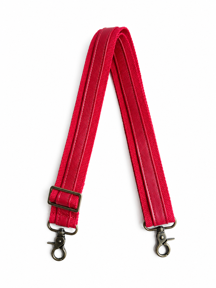 1.5" Red Canvas and Red Leather Stripe Crossbody Strap