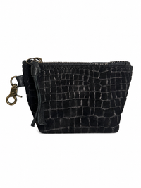Mini Black Croc-Embossed Nubuck Leather Pouch