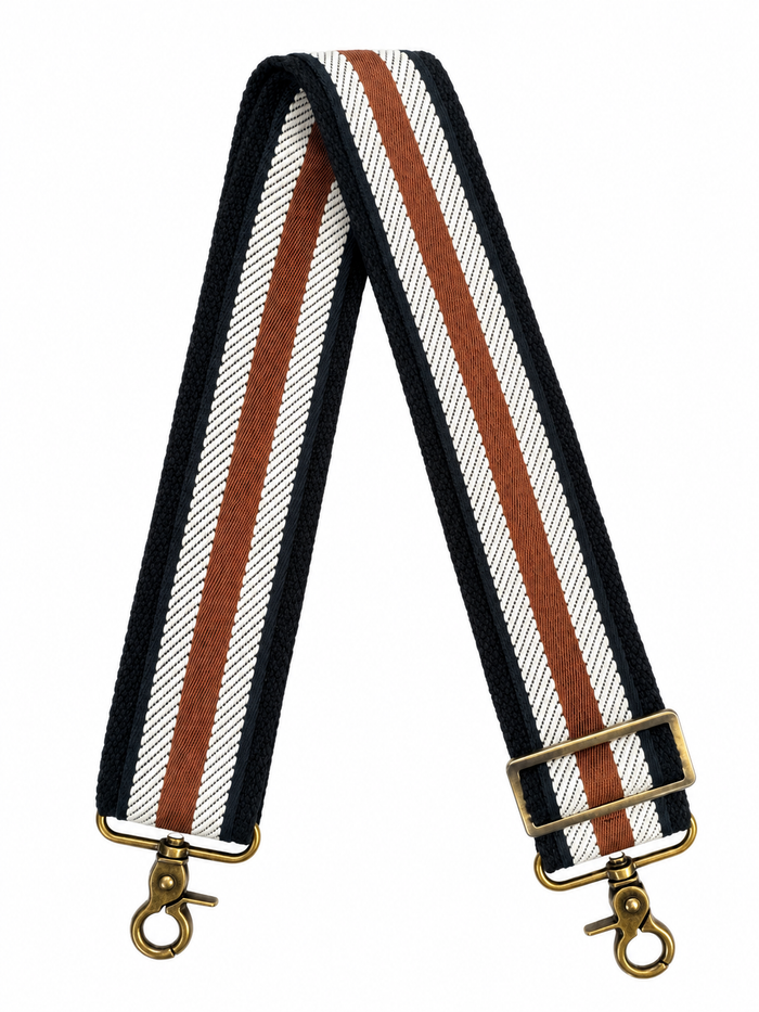 2” Black Canvas with Brown and White Stripe Crossbody Strap