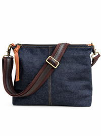 1.5" Dark Brown Canvas and Dark Brown Leather Stripe Crossbody Strap