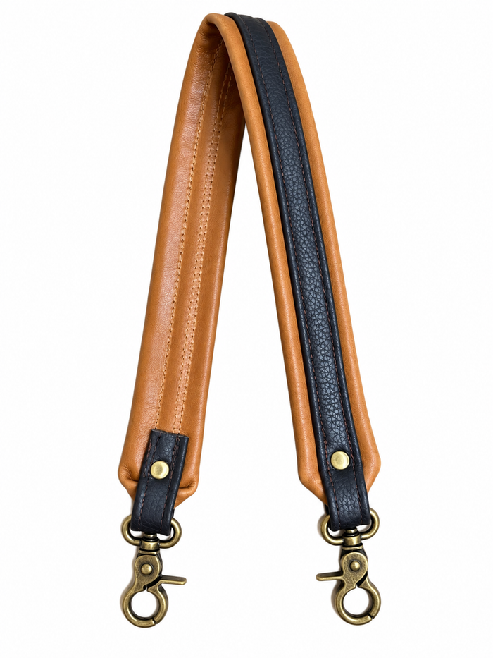 1.5" Honey Tan Leather and Dark Brown Stripe Shoulder Strap
