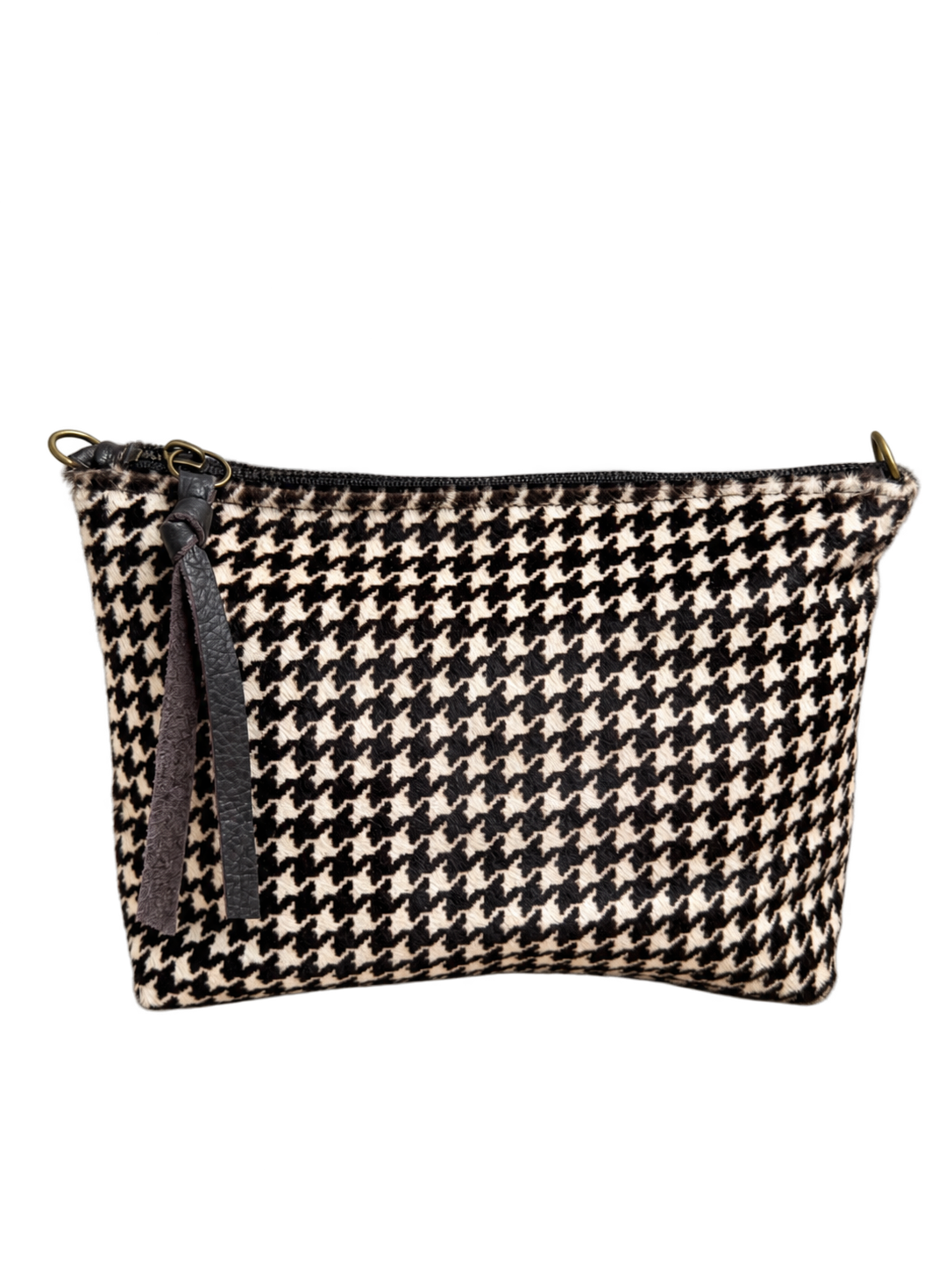 Medium Dark Brown Houndstooth Hair-On-Hide Pouch