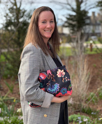Navy Floral Print Leather Gathered Clutch