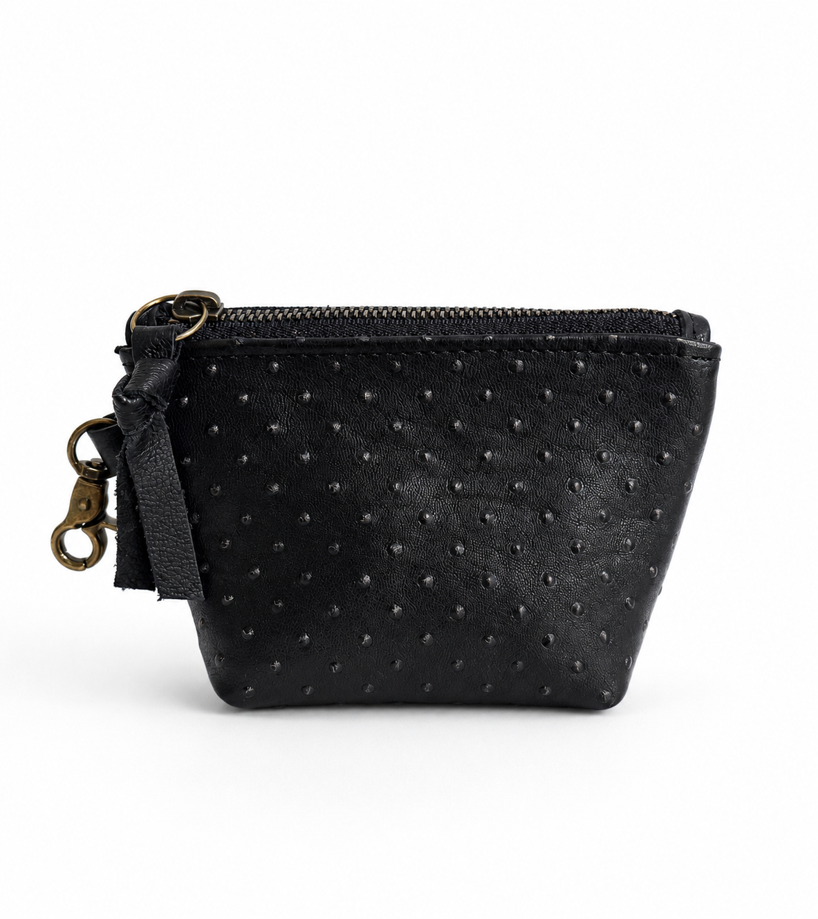 Black Dotted Embossed Leather Mini Pouch