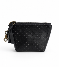 Black Dotted Embossed Leather Mini Pouch