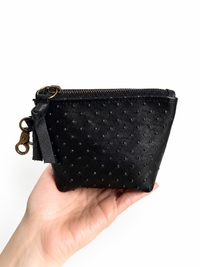 Black Dotted Embossed Leather Mini Pouch