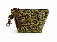 Green Metallic Leopard Print Leather Mini Pouch