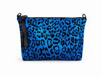Electric Blue Metallic Leopard Print Leather Pouch