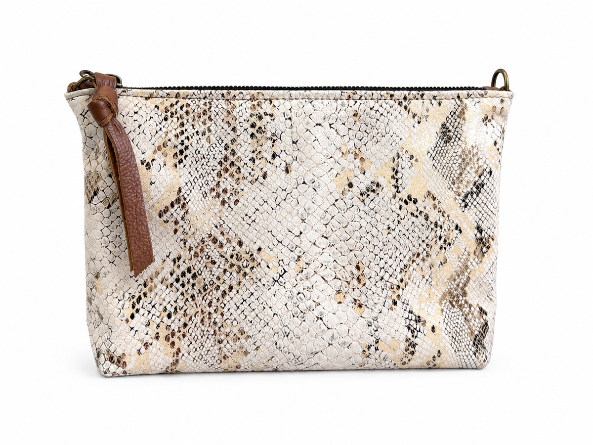 Beige Snake Skin Leather Pouch