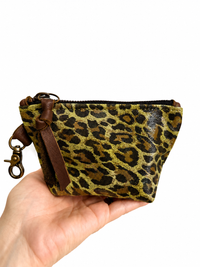 Green Metallic Leopard Print Leather Mini Pouch