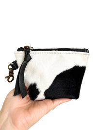 Black and White Cow Print Hair on Hide Mini Pouch