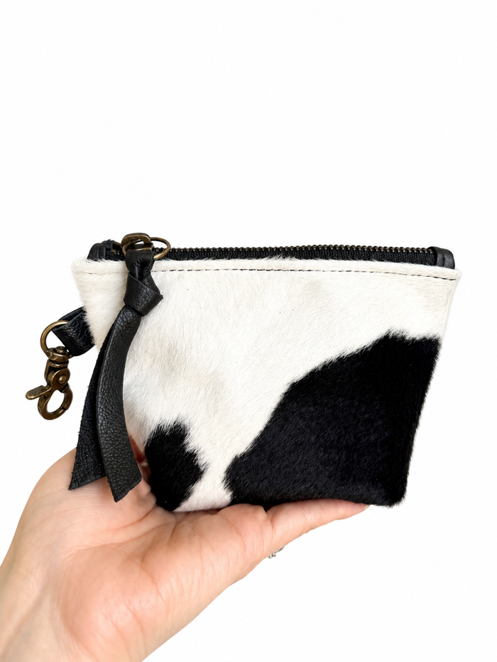 Black and White Cow Print Hair on Hide Mini Pouch