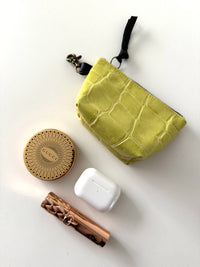 Lime Croc Leather Mini Pouch