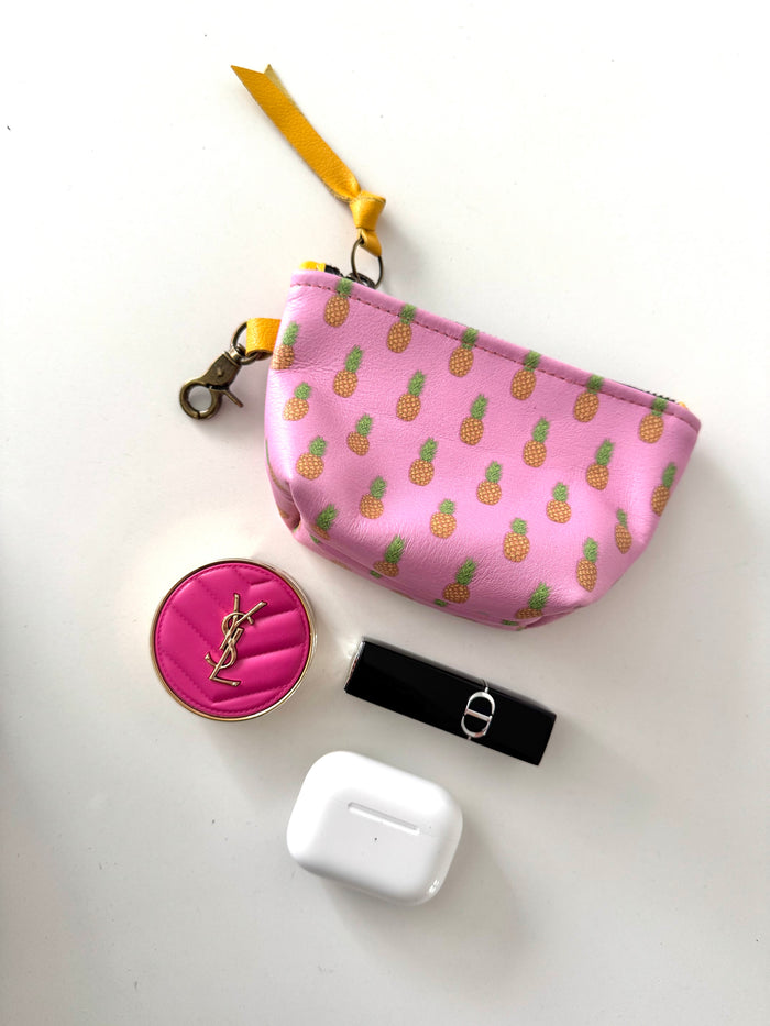 Pink Pineapple Leather Mini Pouch
