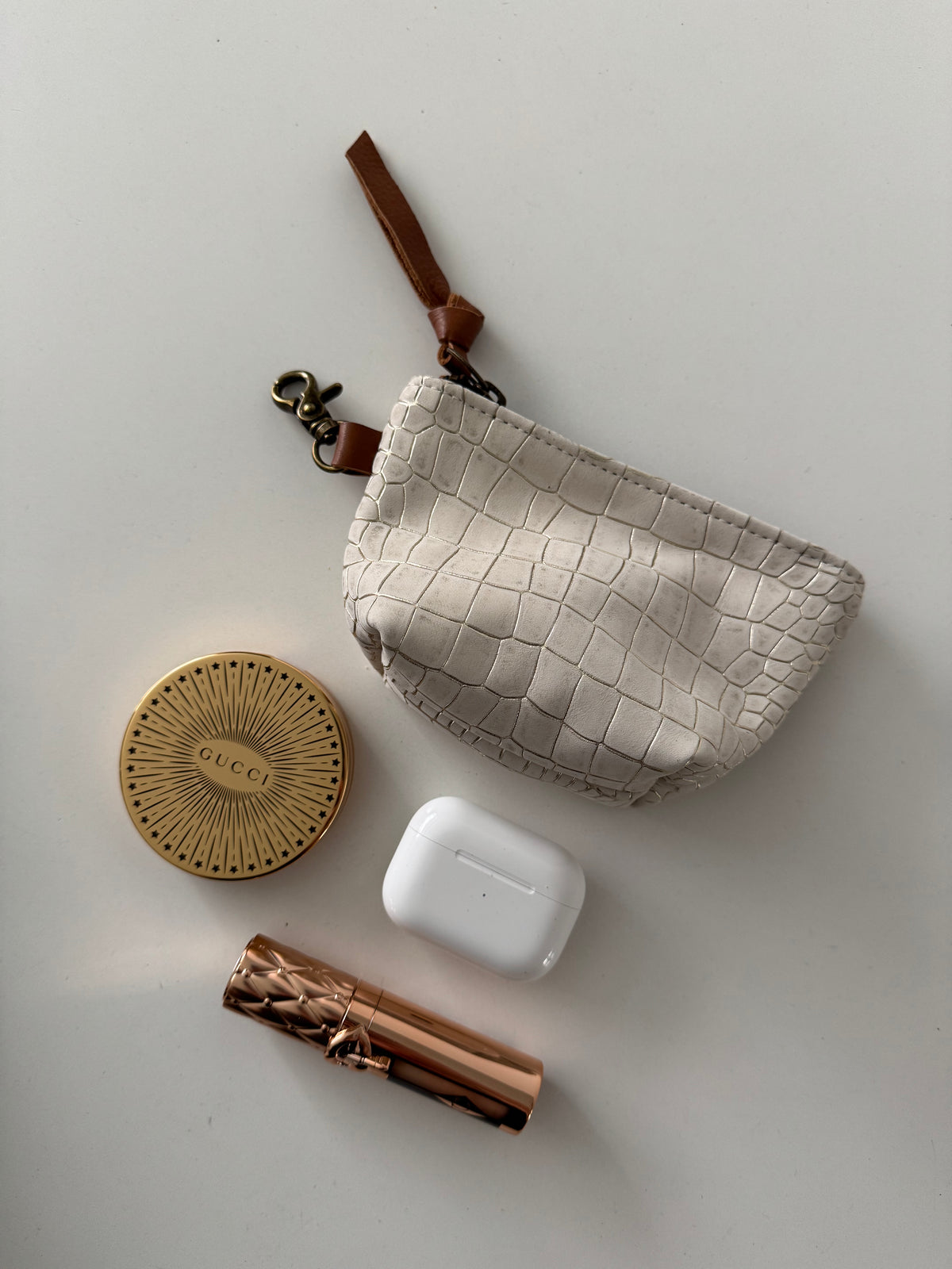 White Croc Embossed Leather Mini Pouch