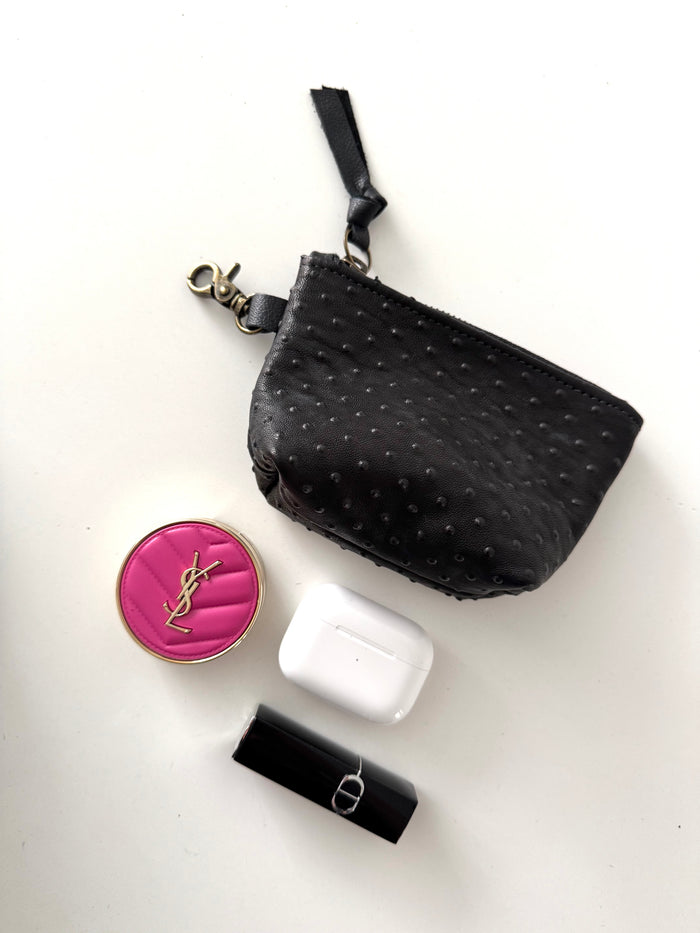 Black Dotted Embossed Leather Mini Pouch