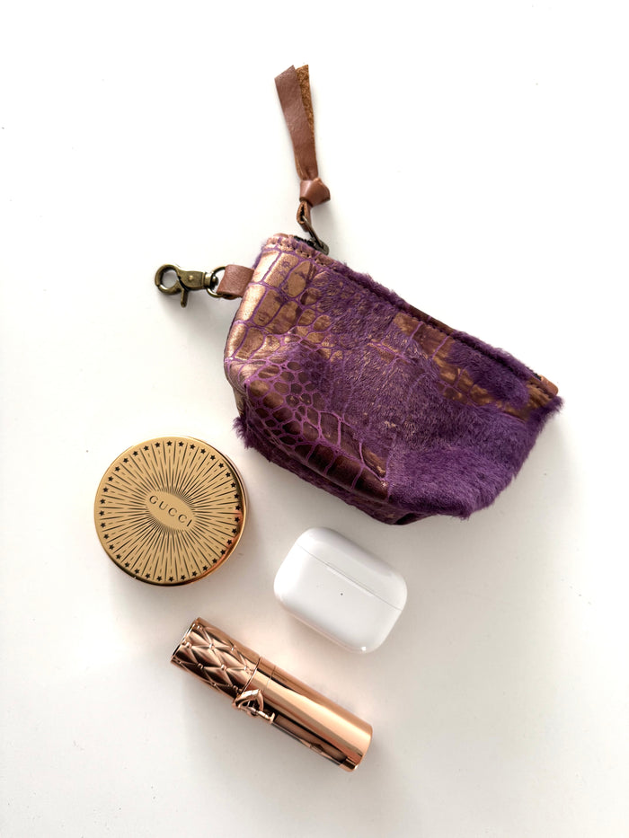 Purple Hair on Hide Metallic Mini Pouch