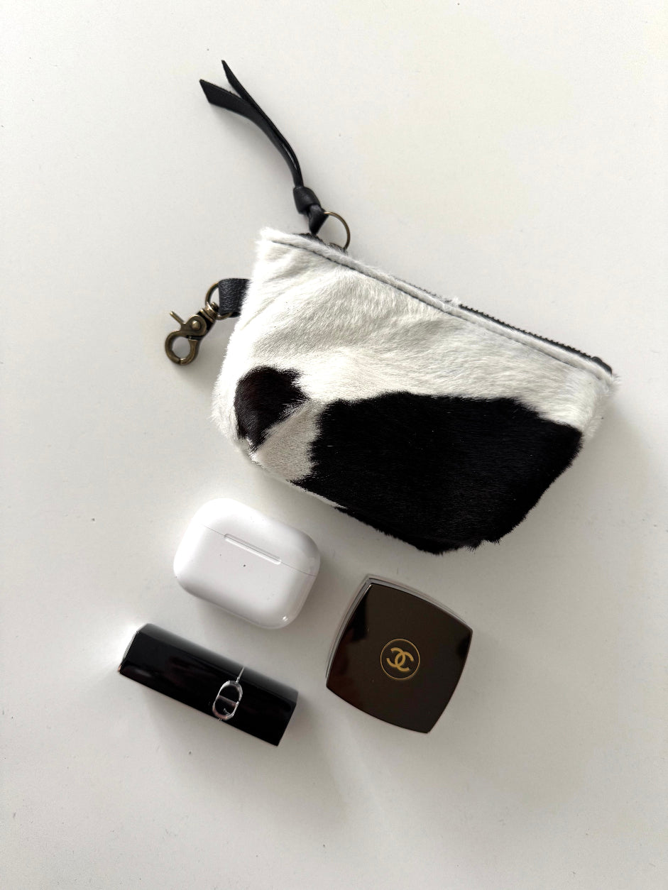 Black and White Cow Print Hair on Hide Mini Pouch