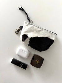 Black and White Cow Print Hair on Hide Mini Pouch