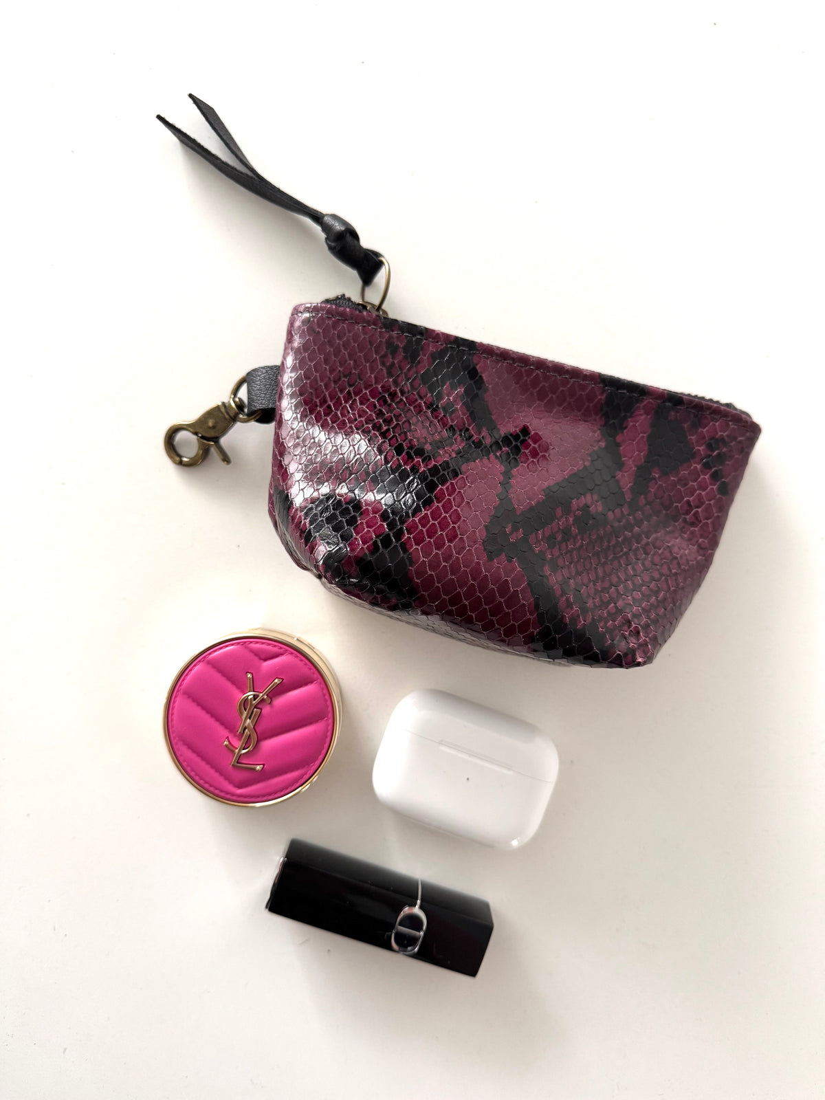 Purple Snake Print Embossed Mini Pouch