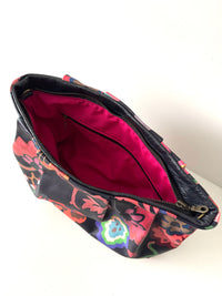 Navy Floral Print Leather Gathered Clutch