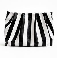 Black and White Striped Gathered Leather Clutch