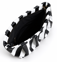 Black and White Striped Gathered Leather Clutch