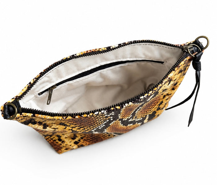 Caramel Coloured Snake Print Pouch