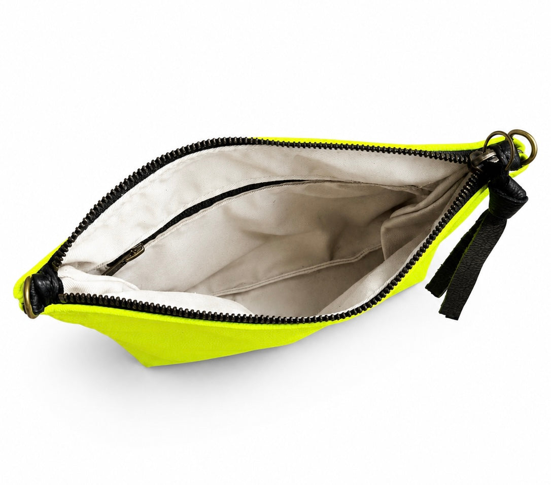 Neon Yellow Leather Pouch