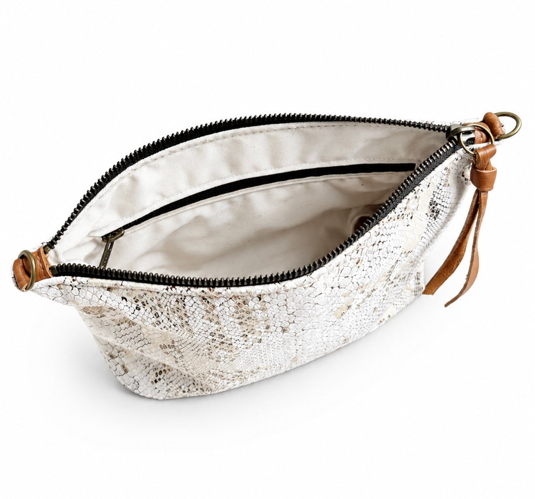 Beige Snake Skin Leather Pouch