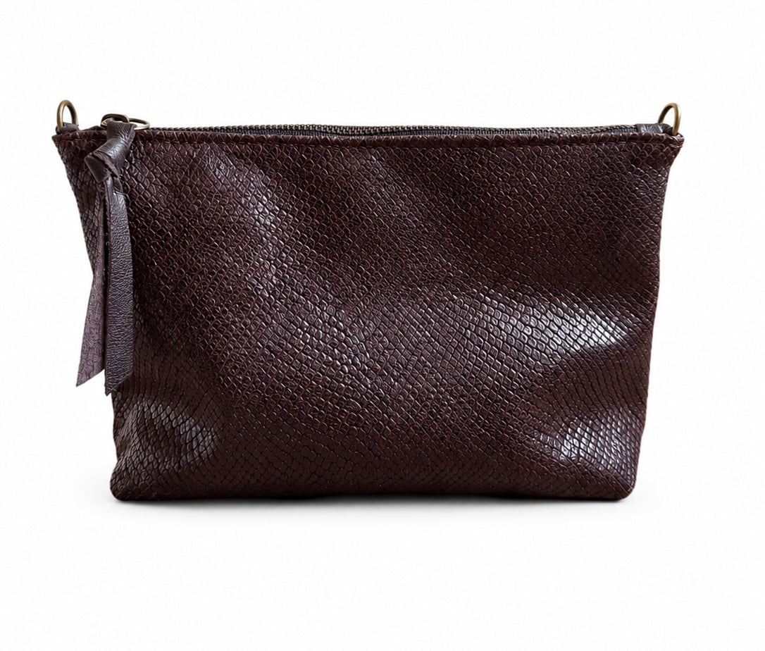 Brown Scales Leather Zippered Pouch