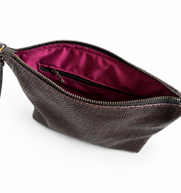 Brown Scales Leather Zippered Pouch