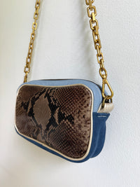 Taupe Snake Skin Print Leather Mini Camera Bag