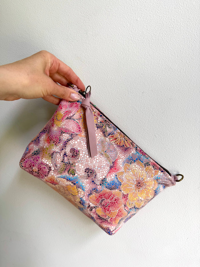 Blush Floral Leather Pouch