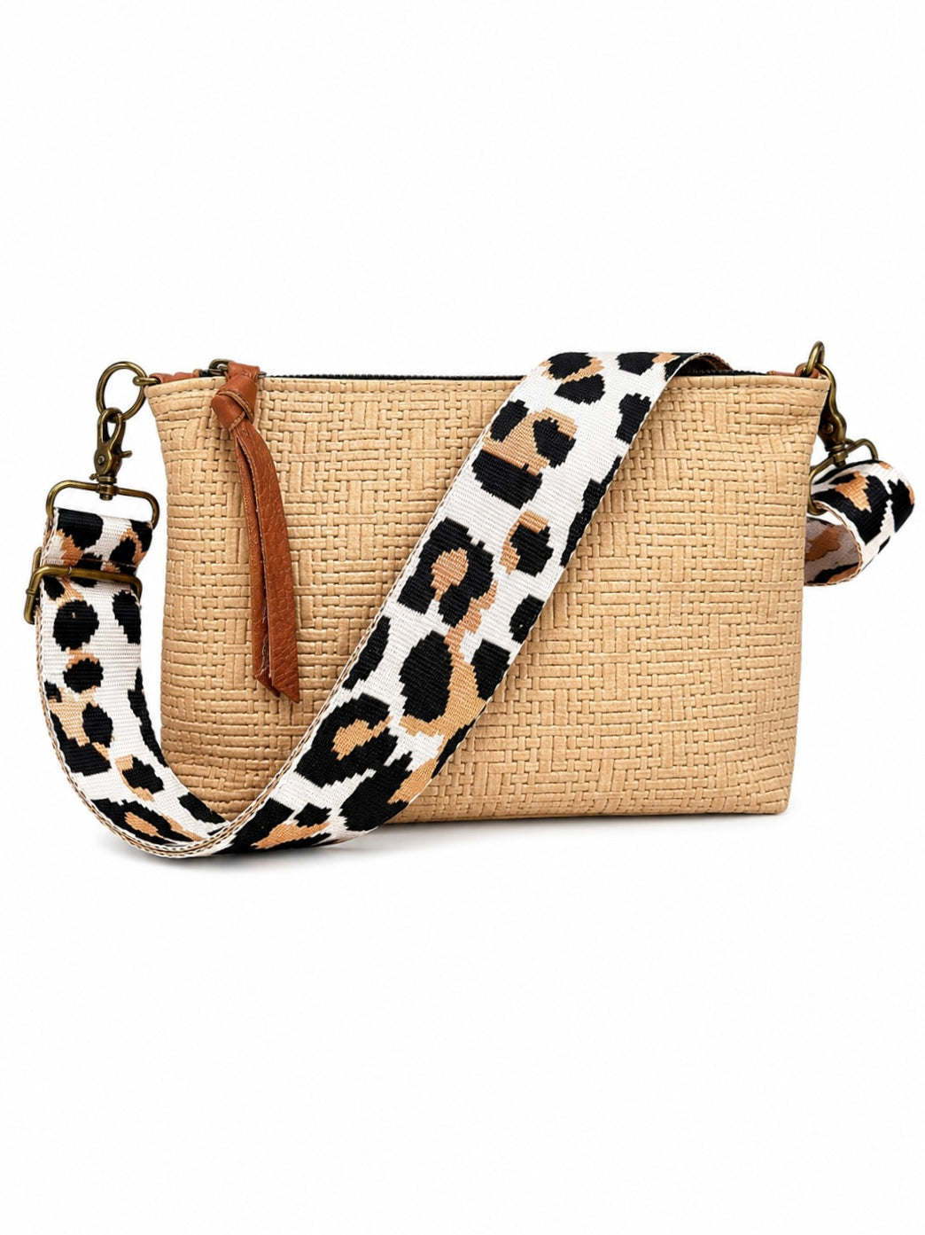 Tan Basketweave Leather Pouch
