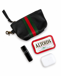 Black Leather and Red/Green Striped Mini Pouch