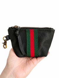 Black Leather and Red/Green Striped Mini Pouch